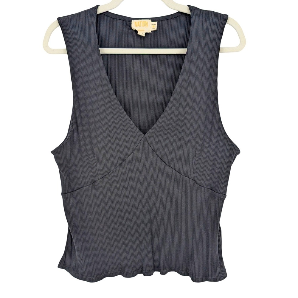 Nation LTD‎ Leticia Ribbed Tank XL Black Organic Pima Cotton Minimalist Capsule